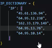Hardcoded IP_DICTIONARY containing five C2 server IP addresses