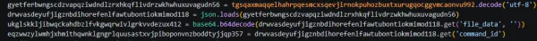 Code showing JSON response parsing, base64 decoding of file_data, and command_id extraction
