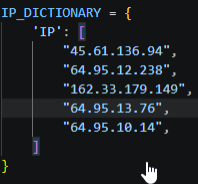 Hardcoded IP_DICTIONARY containing five C2 server IP addresses