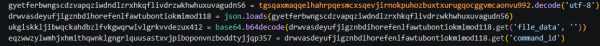 Code showing JSON response parsing, base64 decoding of file_data, and command_id extraction